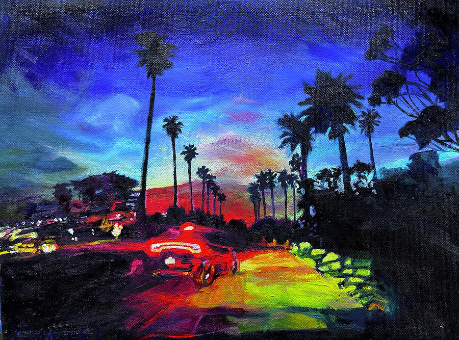 Race Through the Palms Painting by Bonnie Lambert Race Through the Palms Painting by Bonnie Lambert