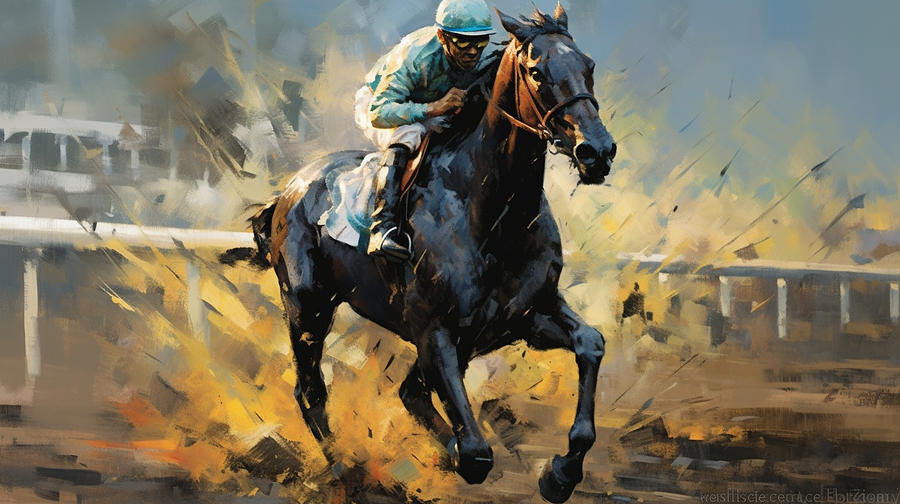 racehorse  running  jockey  mud  flying  navy  blue  s  cecd  b  d  bda  dfdb, by Asar Studios Painting