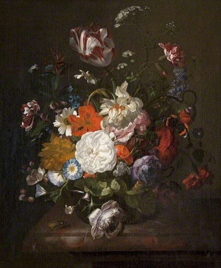 Rachel Ruysch - Still Life, Flowers and Insects Painting by Les Classics