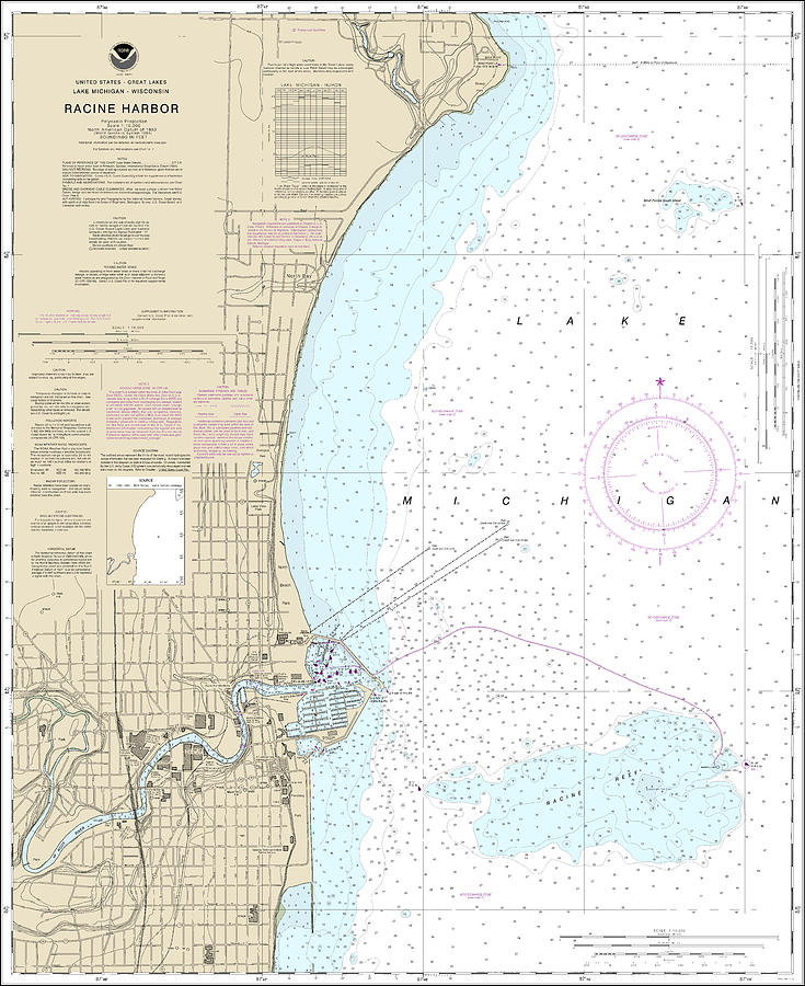 Racine Harbor Nautical Chart 14925 No Borders Digital Art by John ...