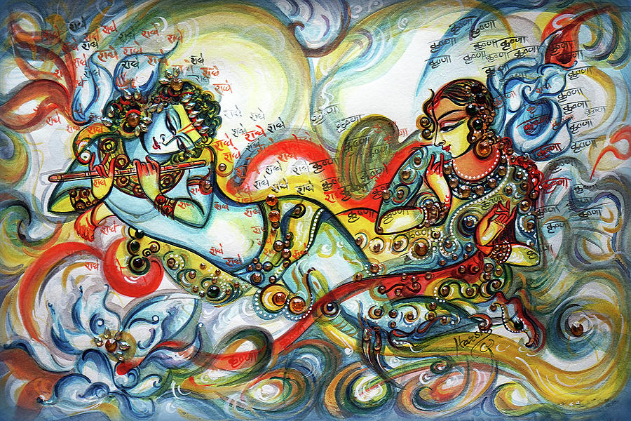 Flute Painting - Radha Krishna - Flute - Love by Harsh Malik