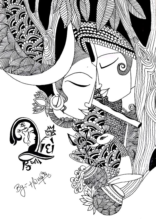 Radha Krishna Drawing by Harshita Aggarwal - Pixels