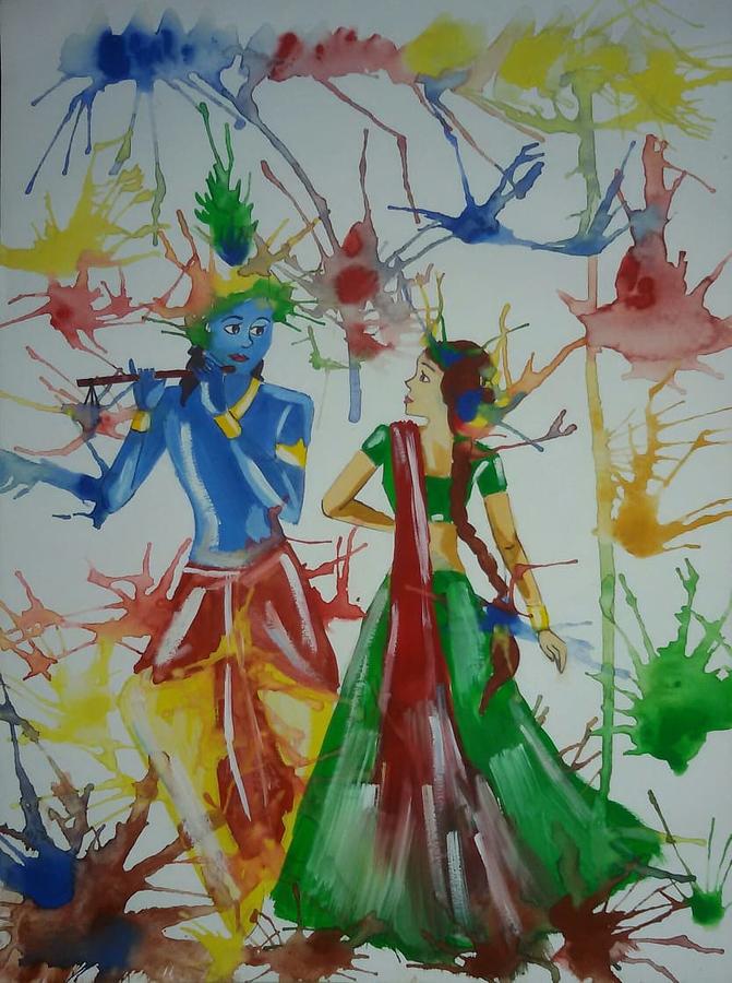 Radha & Krishna playing Holi at Vrindavan Painting by Herendra Swarup |  Saatchi Art