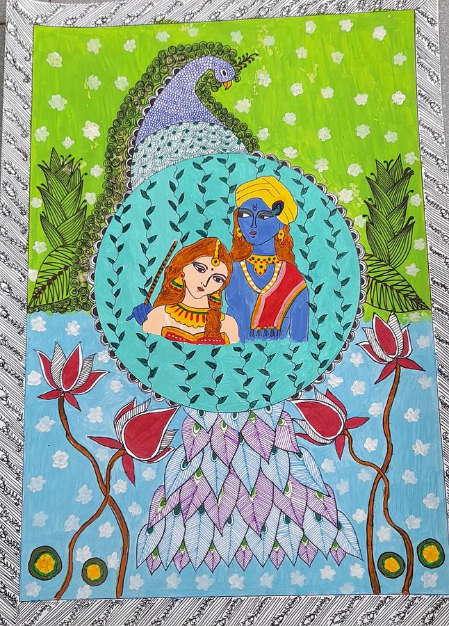 Radha krishna inside a peacock madhubani painting  Painting by Kiruthika S
