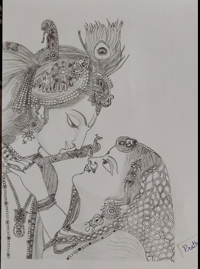 Pencil sketch of Lord Radhakrishna
