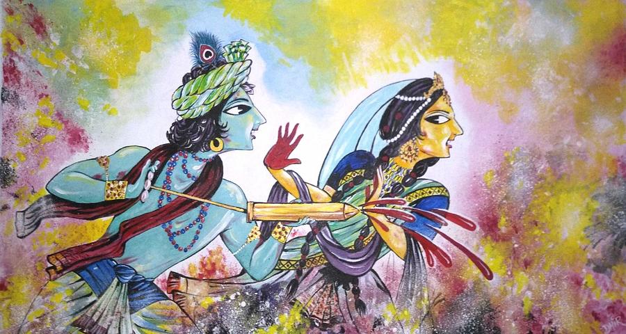 Original Painting – Radha Krishna playing Holi in Vrindavan -  styleindiatoday.com