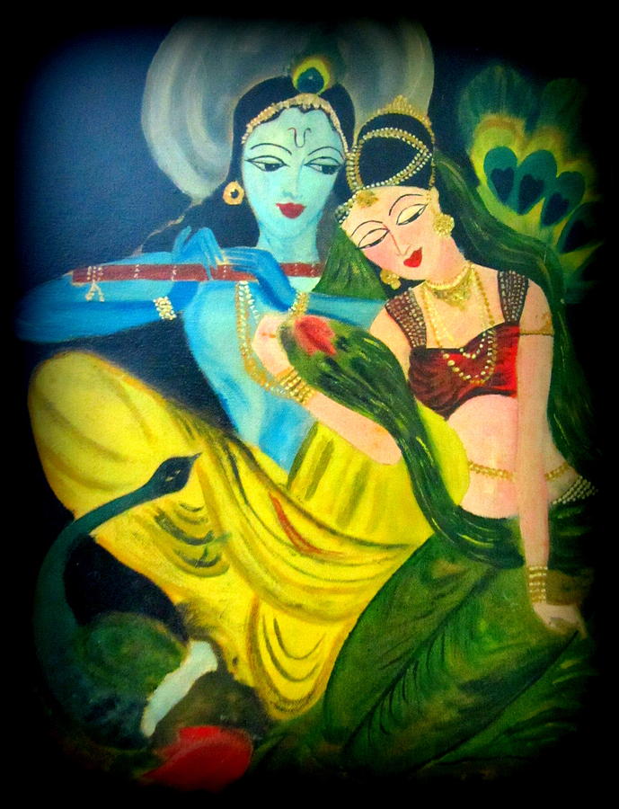 Peacock Painting - Radha Krishna  by Rashi Chaturvedi