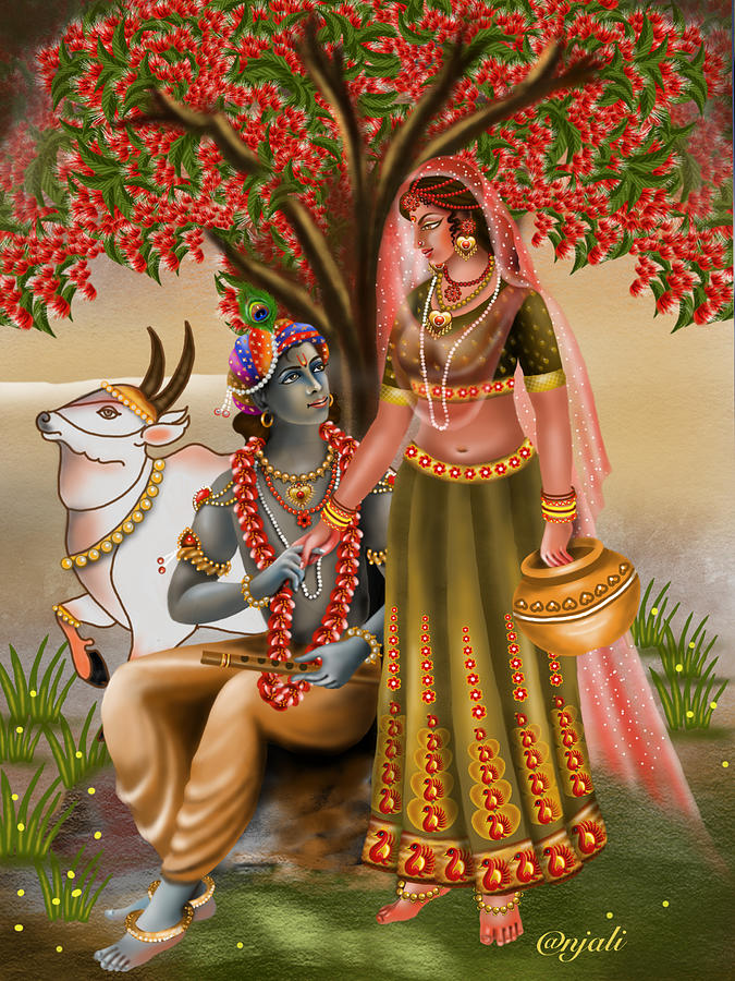 Radha Krishna The Idol Of Love Indian Painting Digital Art