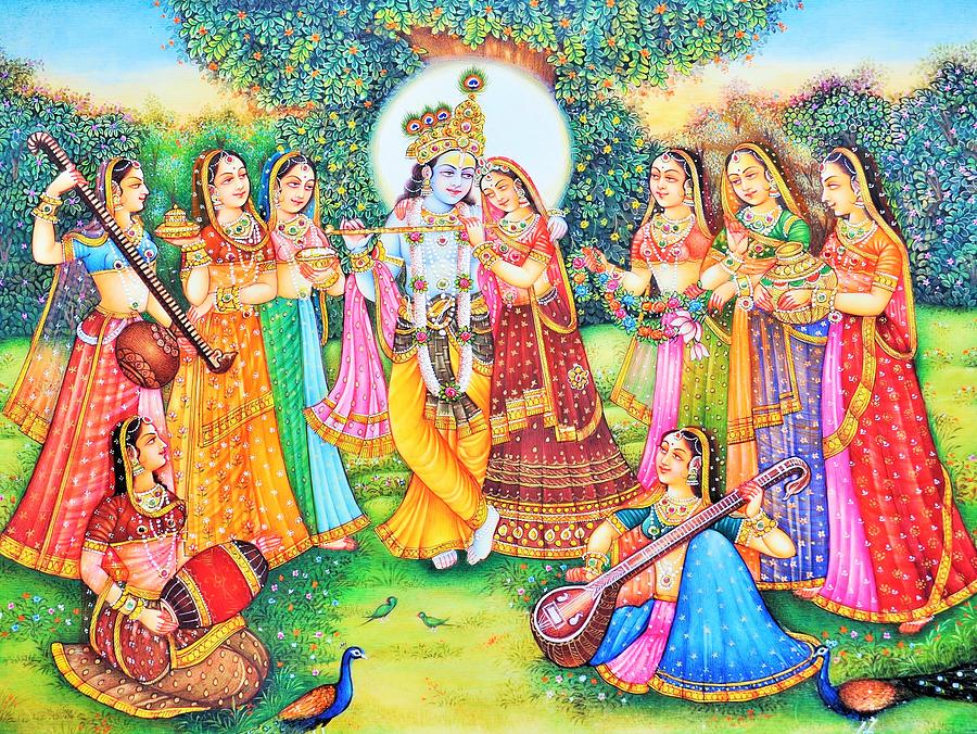 Radha Krishna With Gopis Painting By Unknown - Fine Art America