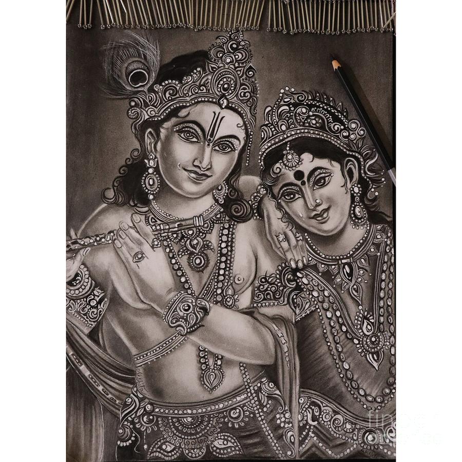 Radha Krishna work Drawing by Akshita Sharma - Pixels