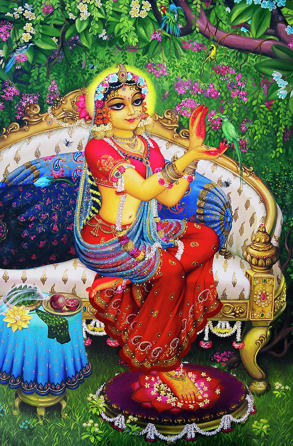 Radha with parrot Painting by Vrindavan Das