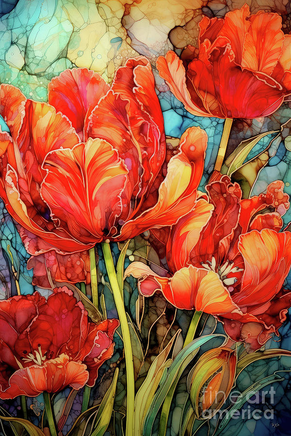 Radiant Red Tulips Painting by Tina LeCour