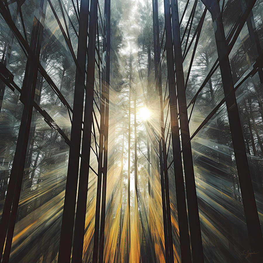 Radiant Woods Art - Sunrays Through Forest Art Painting by Lourry Legarde Radiant Woods Art - Sunrays Through Forest Art Painting by Lourry Legarde