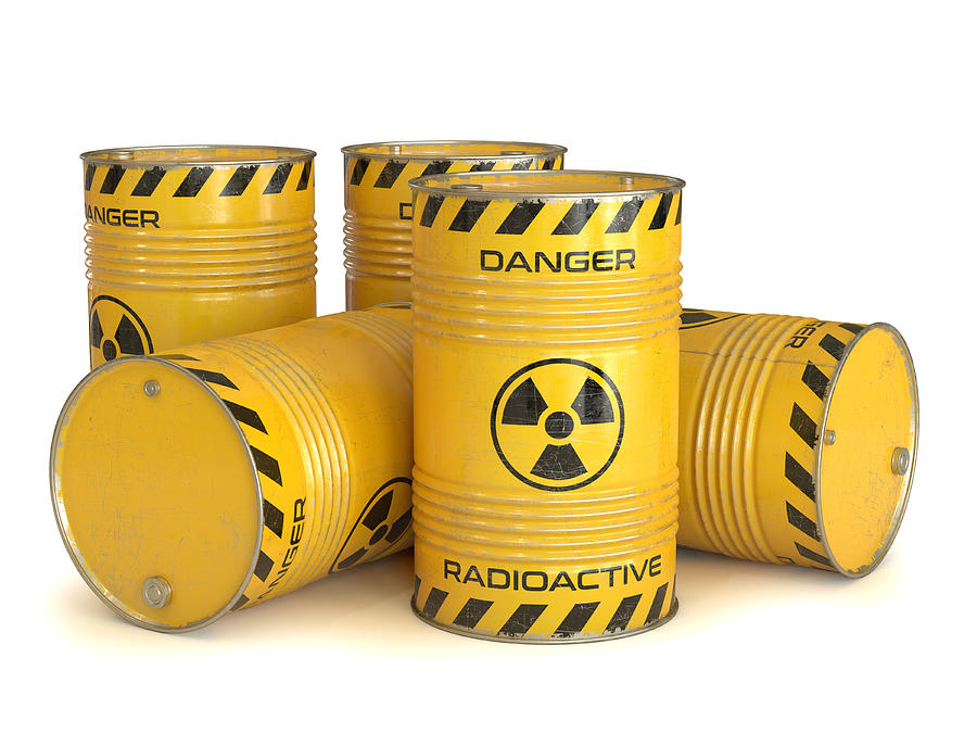 Radioactive waste yellow barrels with radioactive symbol Photograph by Koya79
