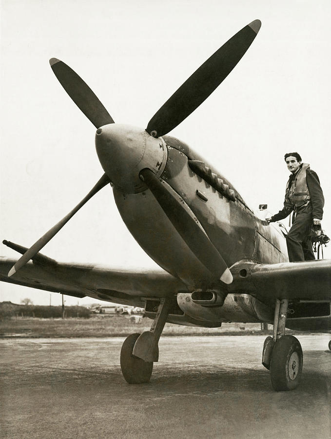 Transportation Photograph - RAF Pilot With Spitfire Plane by Underwood Archives