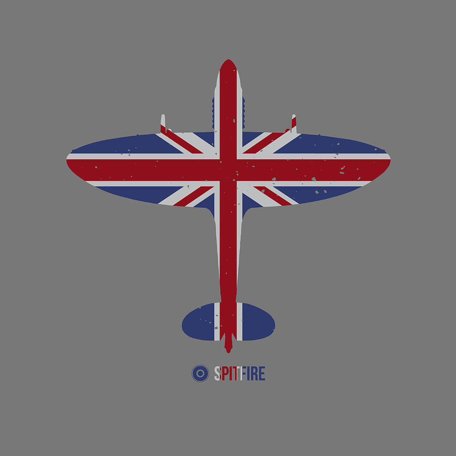 London Digital Art - RAF Spitfire Top View Silhouette Union Jack Flag by Ed Jackson