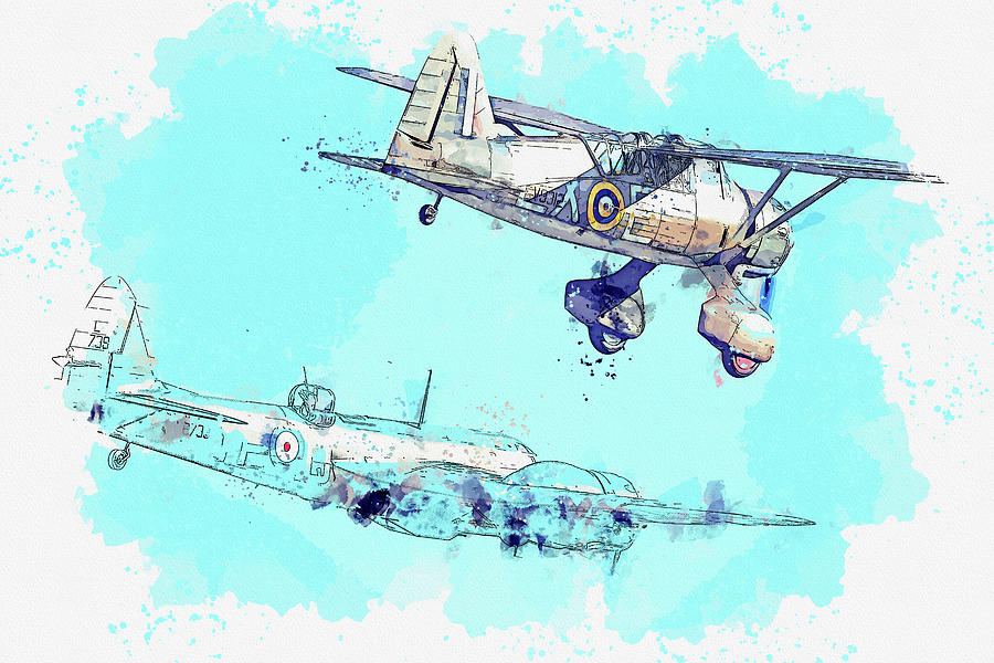 RAF Westland Lysander V G-CCOM Vintage Aircraft - Classic War Birds - Planes watercolor by Ahmet Asa Painting by Celestial Images