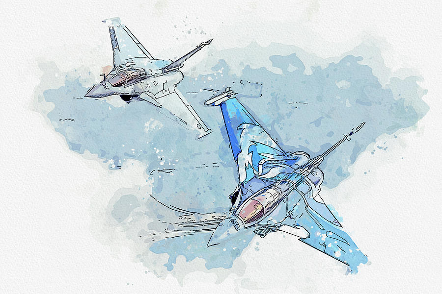 Rafale in watercolor ca by Ahmet Asar  Painting by Celestial Images
