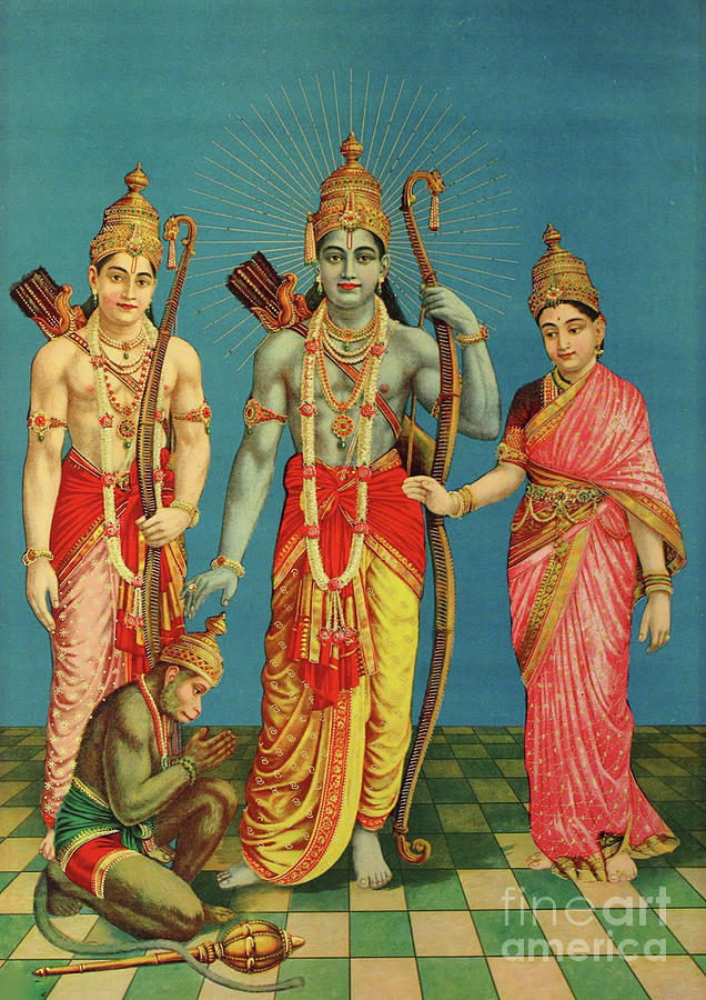 Raghupati Ram Laxman Sita and Hanuman - Vintage Printed Poster Painting ...