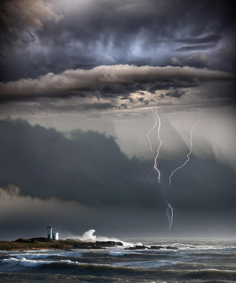 Raging Storm over Lighthouse Digital Art by Celestial Images | Fine Art ...