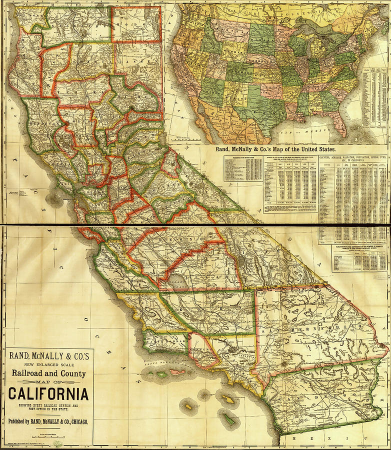 Railroad and county map of California showing every railroad station ...