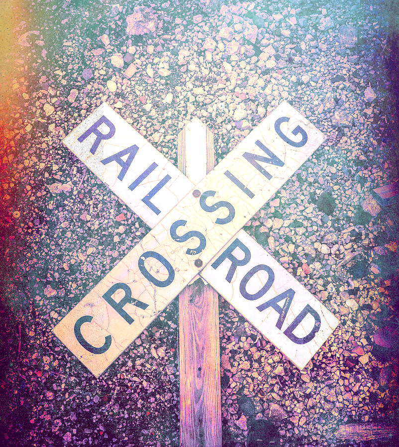 Train Photograph - Railroad Crossing Sign Texture by Dan Sproul