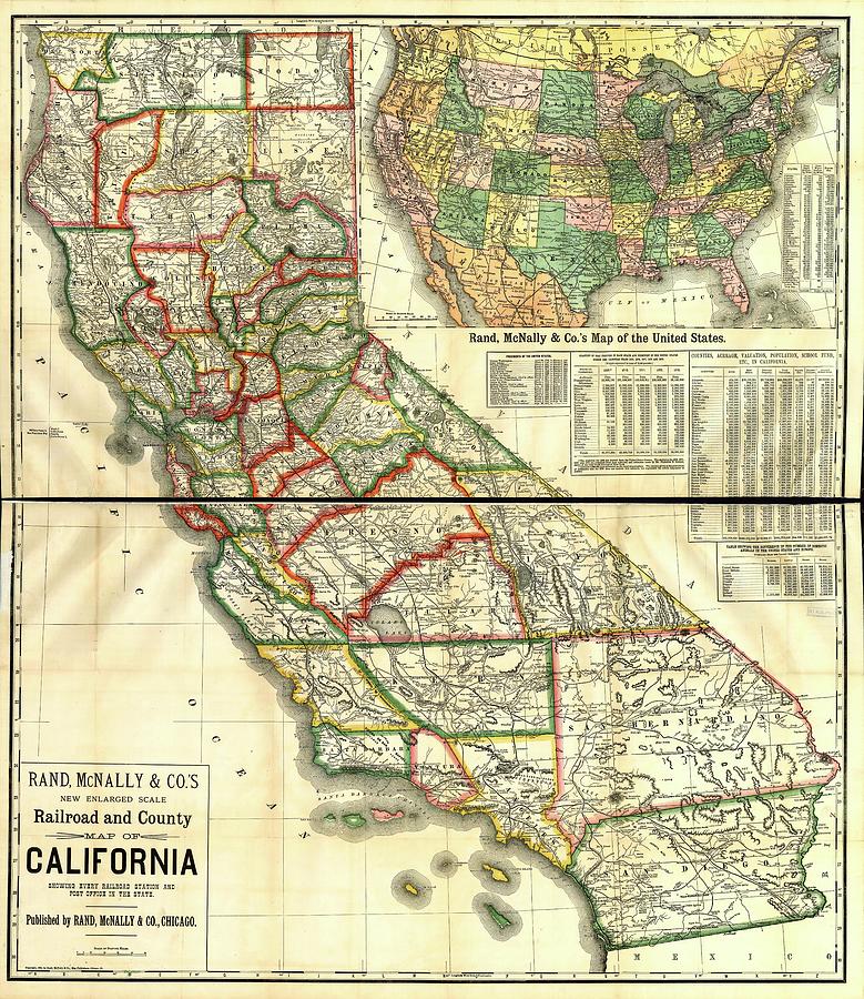 Railroad Map of California Drawing by Joseph S Giacalone
