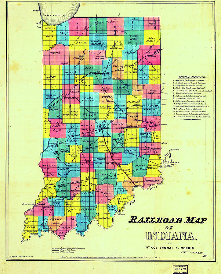 Railroad Map of Indiana Vintage Map Drawing by Joseph S Giacalone
