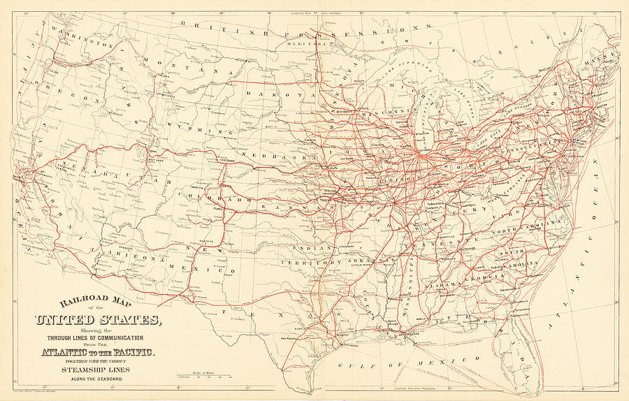 Railroad Map of the United States Showing the Through Lines of ...