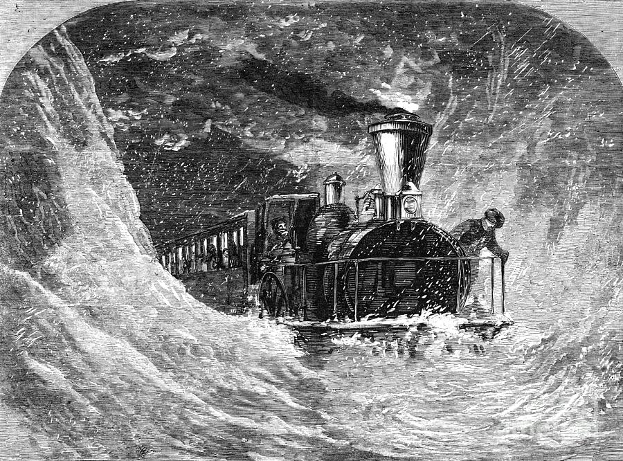 Railroad Snowstorm, 1859 Drawing by Granger