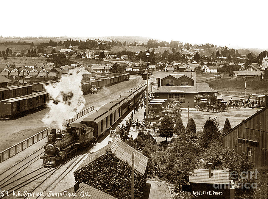 Train Photograph - Railroad Station Santa Cruz  1895 by Monterey County Historical Society