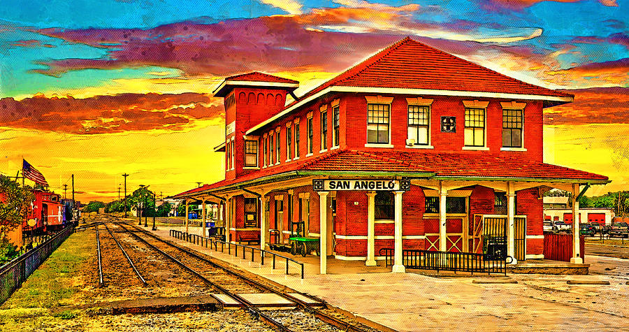 Railway Museum of San Angelo, Texas, at sunset - digital painting Digital Art by Nicko Prints