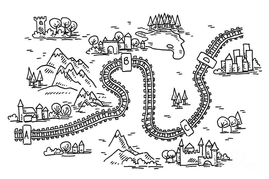 Railway Trip Map Drawing Drawing by Frank Ramspott | Pixels