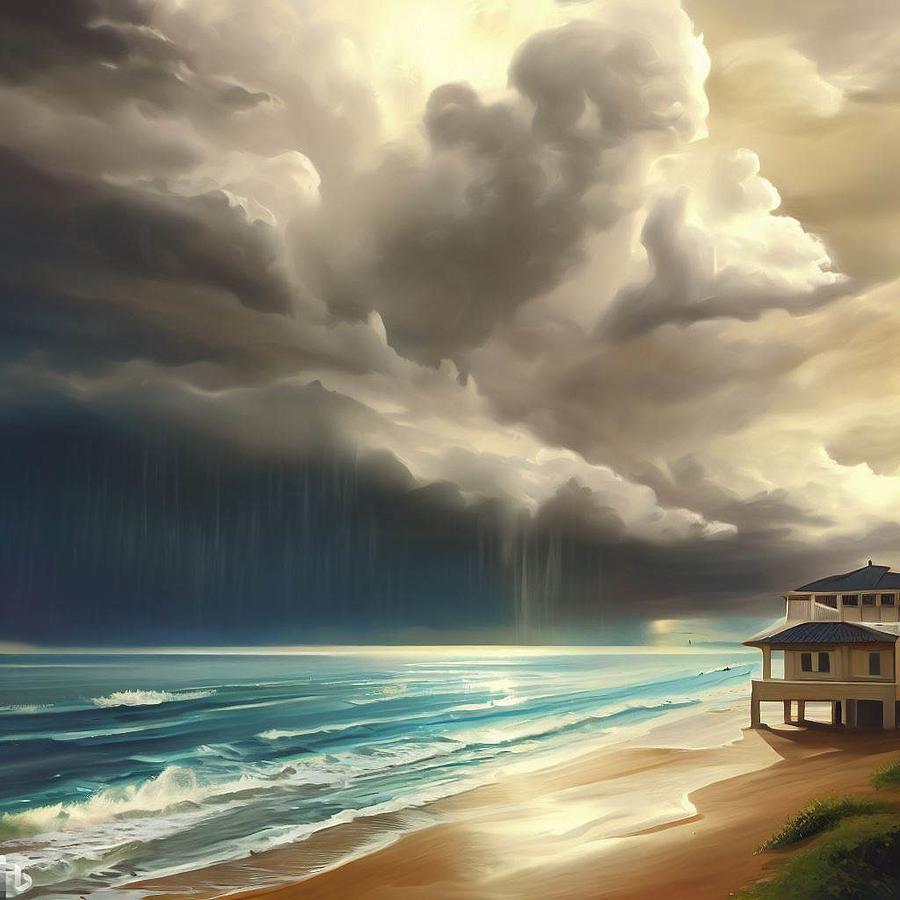 Rain and Waves Meet Beach and Beachouse Digital Art by Nancy Ayanna Wyatt