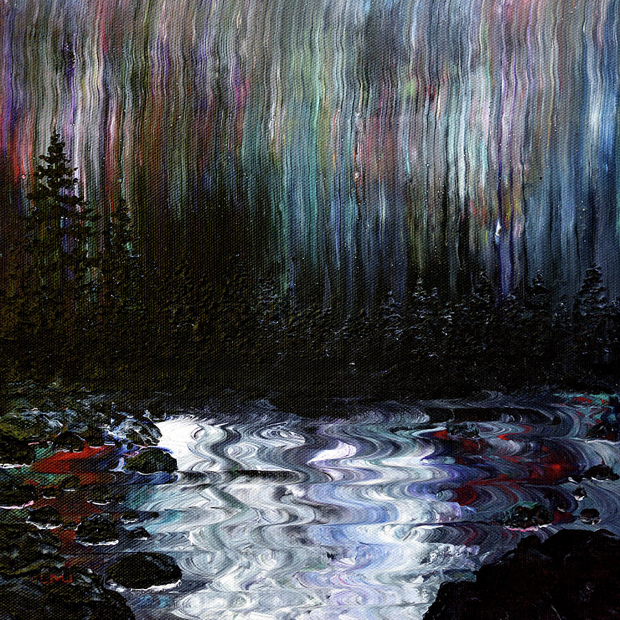 Tree Painting - Rain at Dusk and Rushing River by Laura Iverson