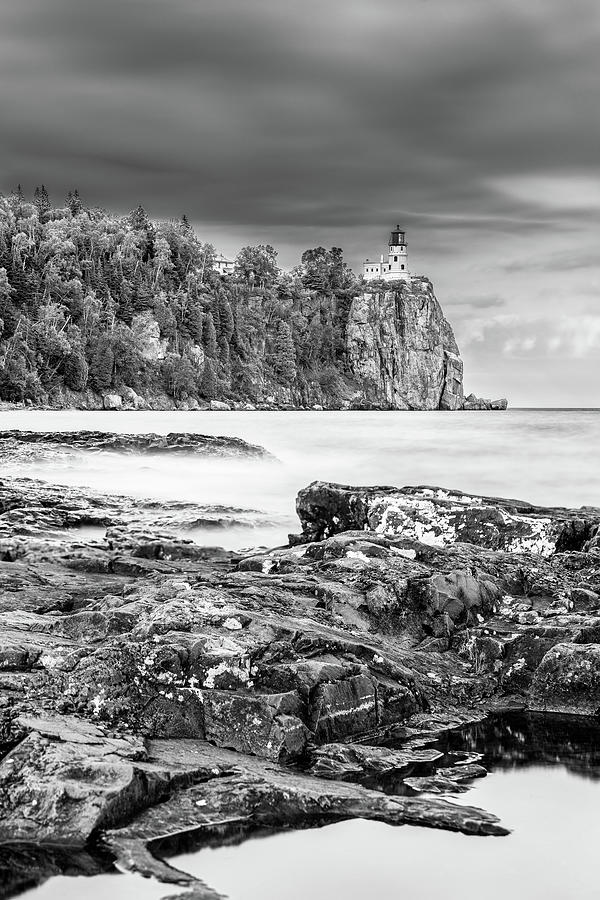 Rain Clouds Over Split Rock Black and White Photograph by Sebastian Musial