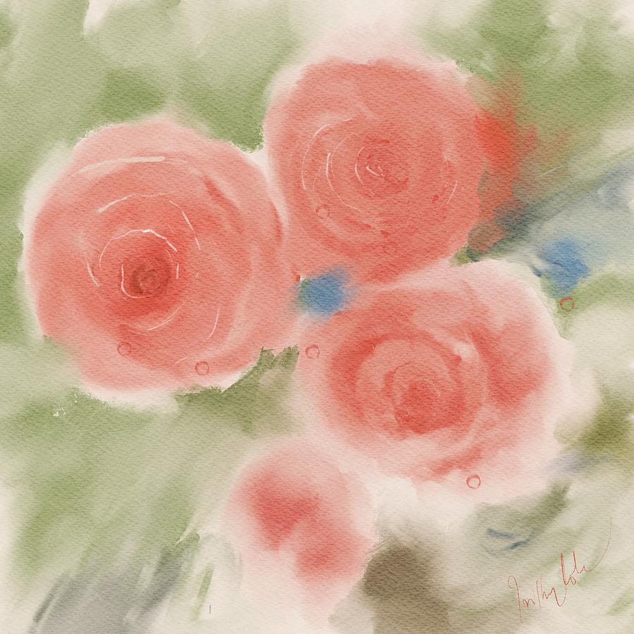 Rose Painting - Rain drops on Roses by Trilby Cole