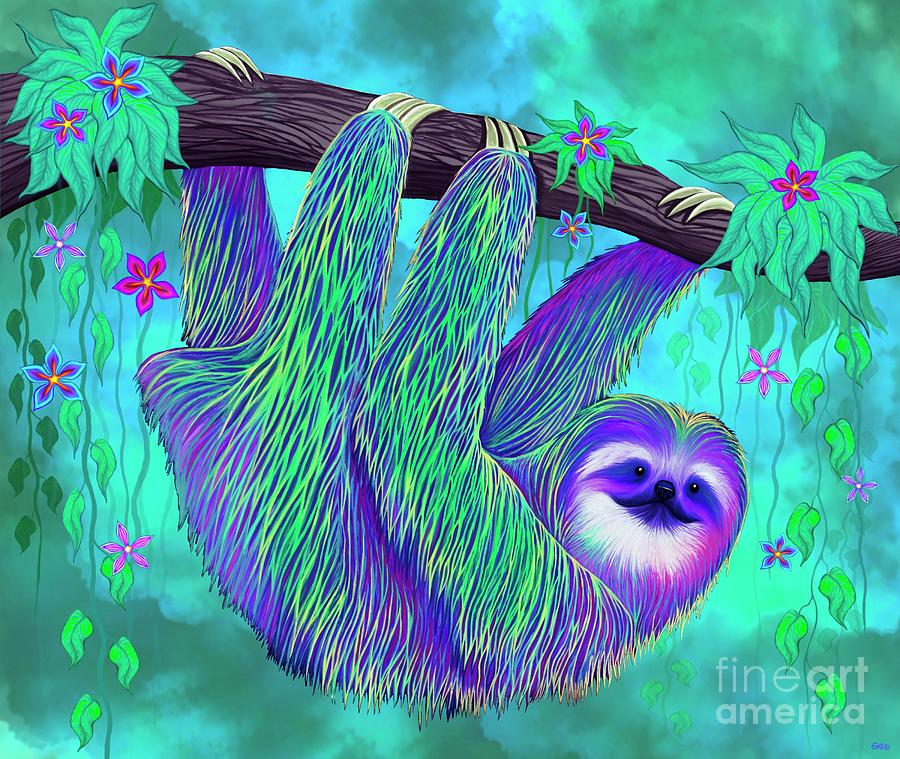 Rain Forest Flowers Sloth  Digital Art by Nick Gustafson