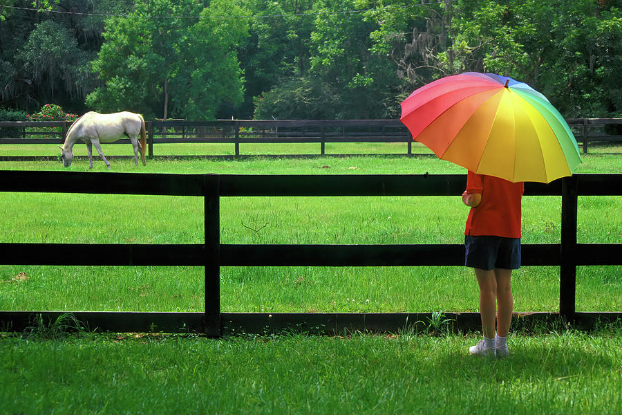 Rain, Girl, Horse Photograph by Jerry Griffin