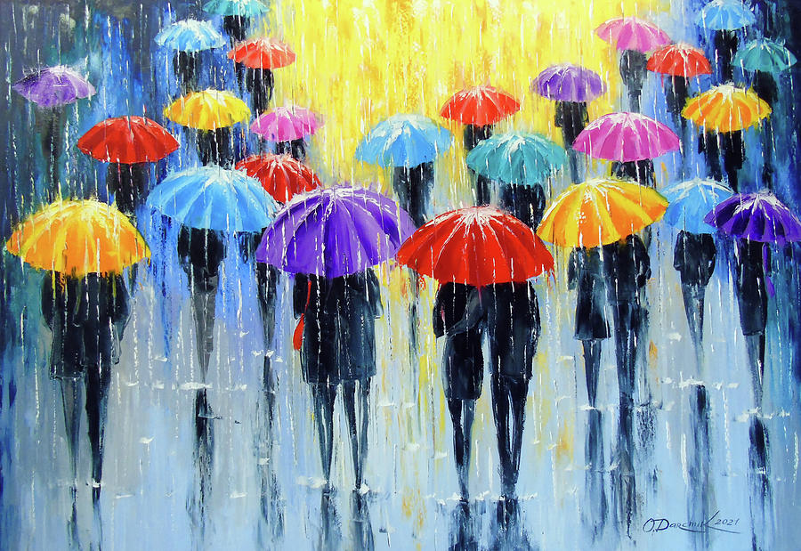 Rain in colorful umbrellas Painting by Olha Darchuk - Fine Art America