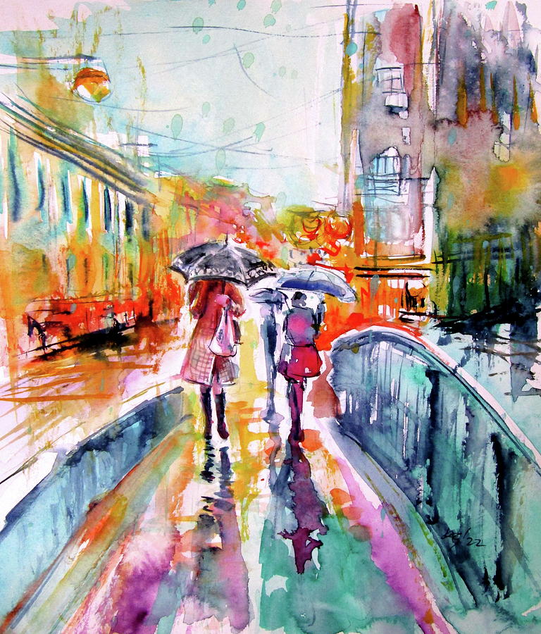 Fall Painting - Rain in the city by Kovacs Anna Brigitta