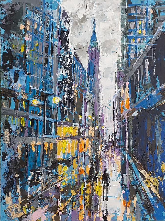 Rain in the city Painting by Lorand Sipos