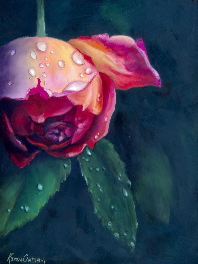 Rain Kissed Rose Painting by Karen Kennedy Chatham