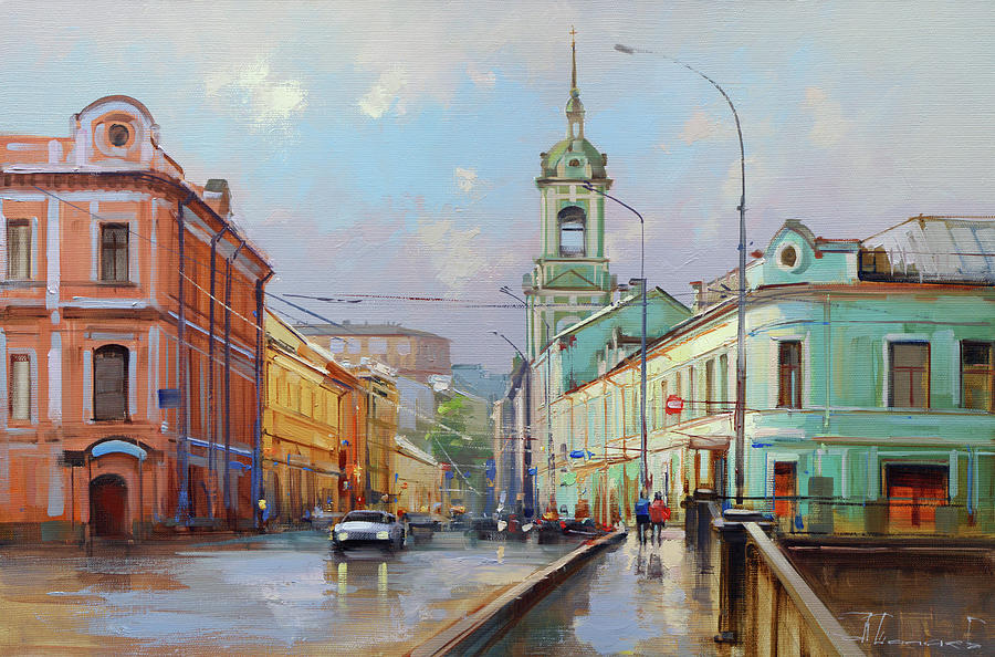 Rain On Pyatnitskaya. Cast Iron Bridge Painting