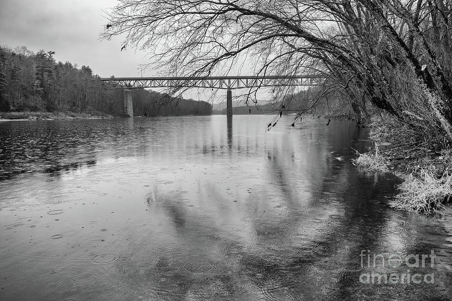Black And White Photograph - Rain on the Delaware River Milford PA BW by Renata Natale