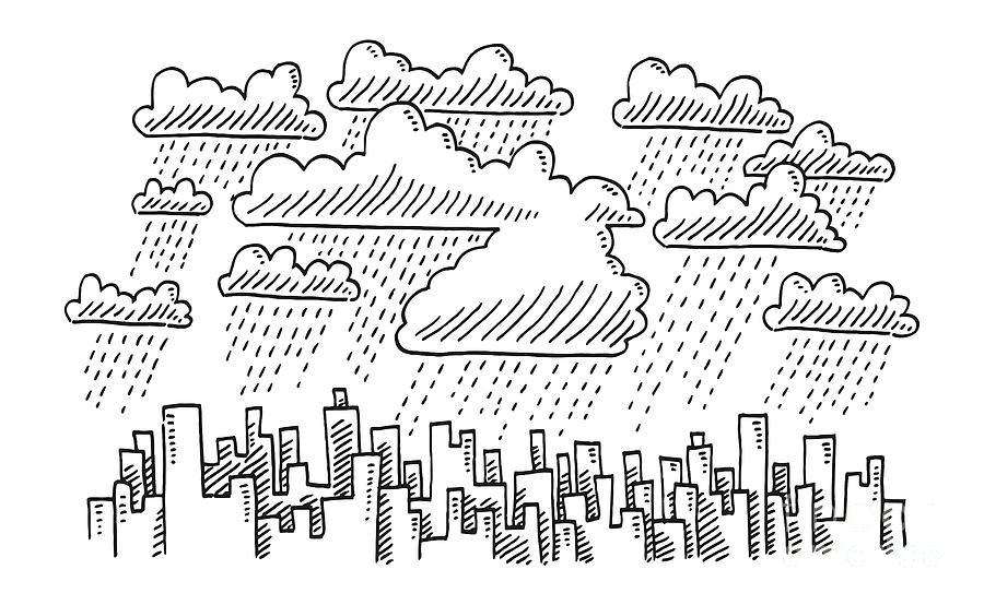 Rain Over The City Drawing Drawing by Frank Ramspott - Fine Art America