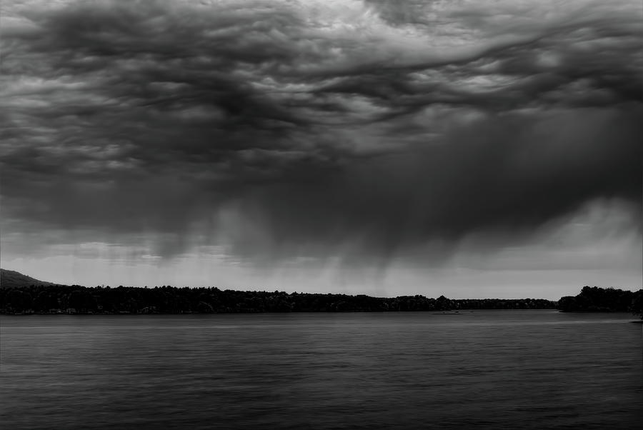 Rain Shafts Over Lake Wausau BW Photograph by Dale Kauzlaric