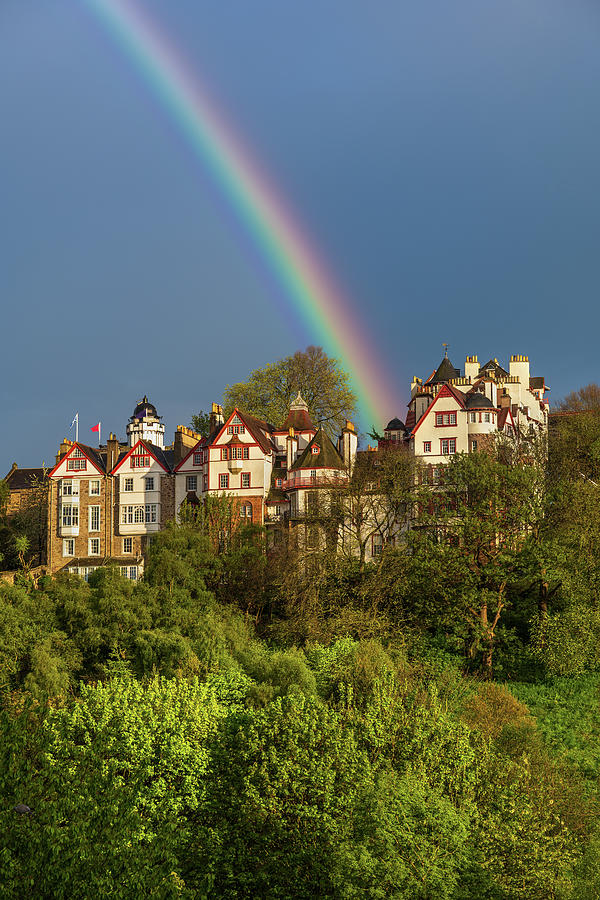Rainbow Above Ramsay Garden Houses In Edinburgh Photograph by Artur Bogacki