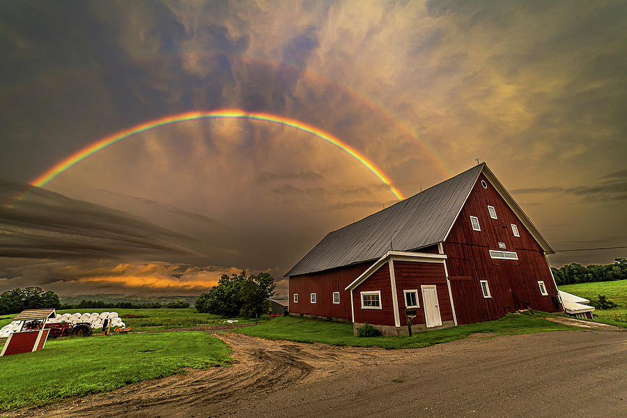 Rainbow and Barn Photograph by Tim Kirchoff