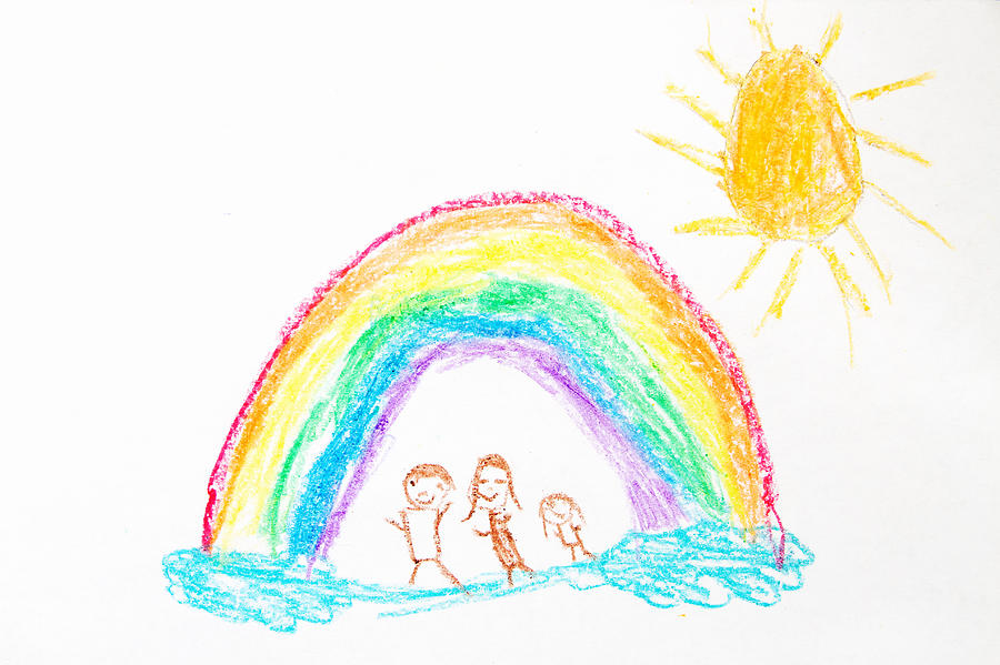 Rainbow and Family Drawing Drawing by Jon Schulte